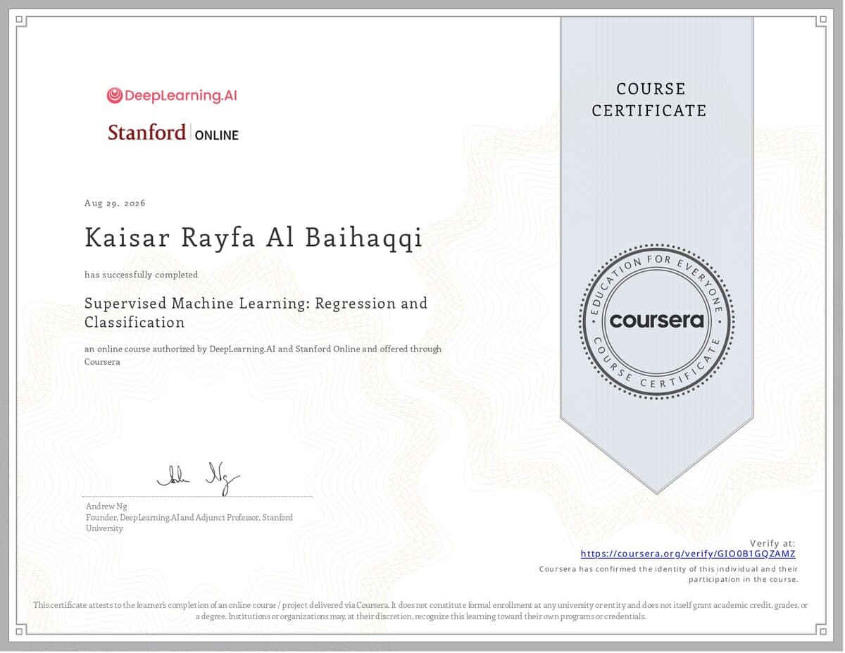 Supervised Machine Learning: Regression and Classification